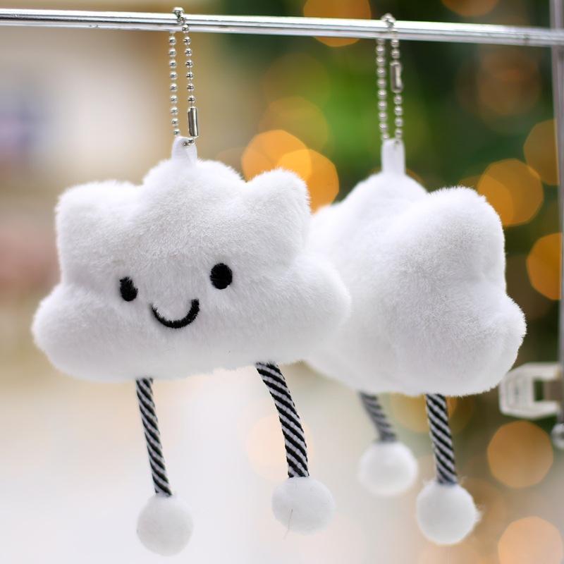 Smiling Cute Little Cloud Creative Plush Doll Girl Heart Keychain Backpack Hanging Ornament Pendant Gift