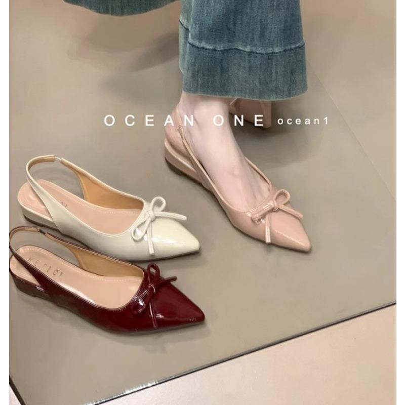Fashion Versatile Womens Sandals with Anti Slip Slim Heel Close Toes Elastic Band Bow Summer Outdoor PU Fashion Sandals