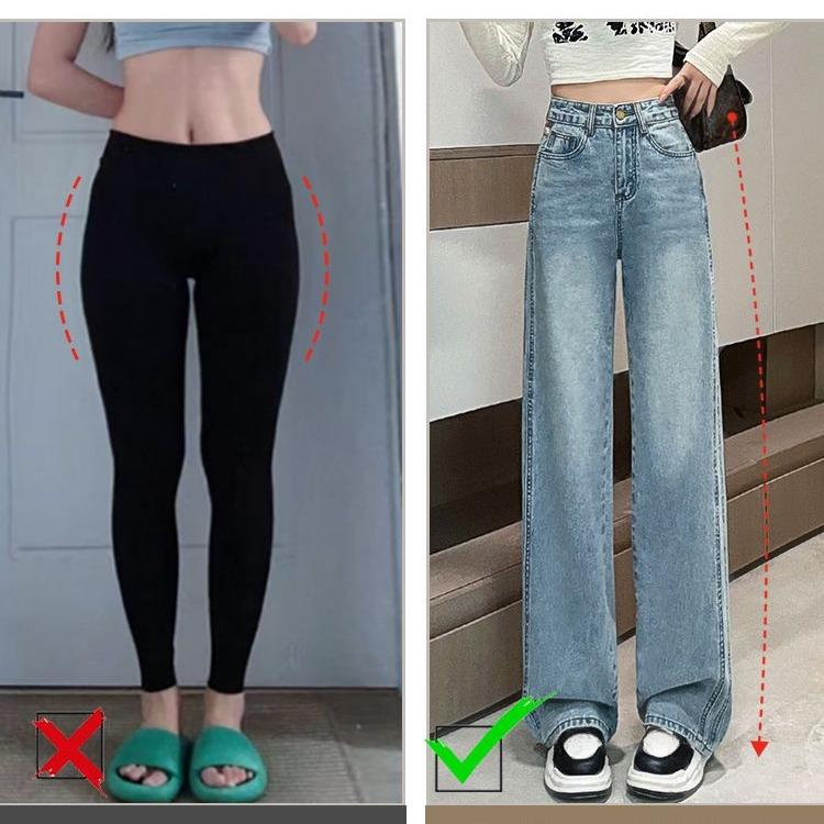 Blugi cu talie înaltă și picior larg pentru femei Primăvară Pantaloni din denim Șolduri late Confortabil