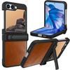 GW181 For Samsung Galaxy Z Flip7 FE 5G/Flip6 5G Kickstand Case Crazy Horse Texture PU PC Phone Back Cover