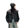 Winter Damen Übergröße Gepolsterter PU Mantel Jacke Lockerer Haarkragen Bikeranzug Jacke