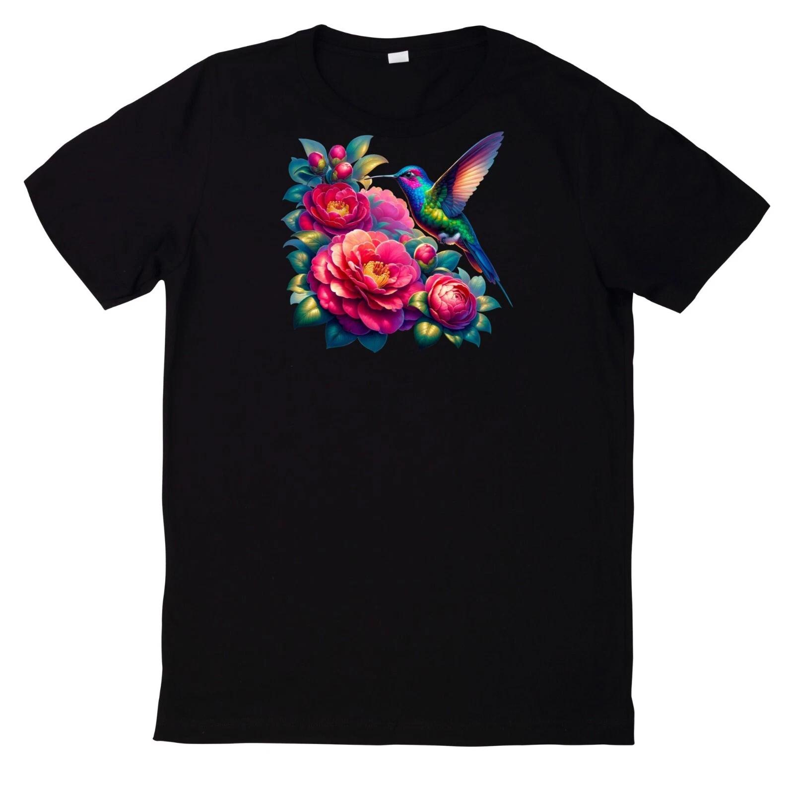T-Shirt Buntes Kolibri mit Blumen Motiv XL
