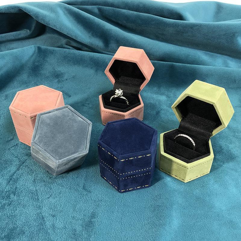 Vintage Hexagon Single Ring Storage Case Empty Elegant Jewelry Box for Wedding Engagement Gift