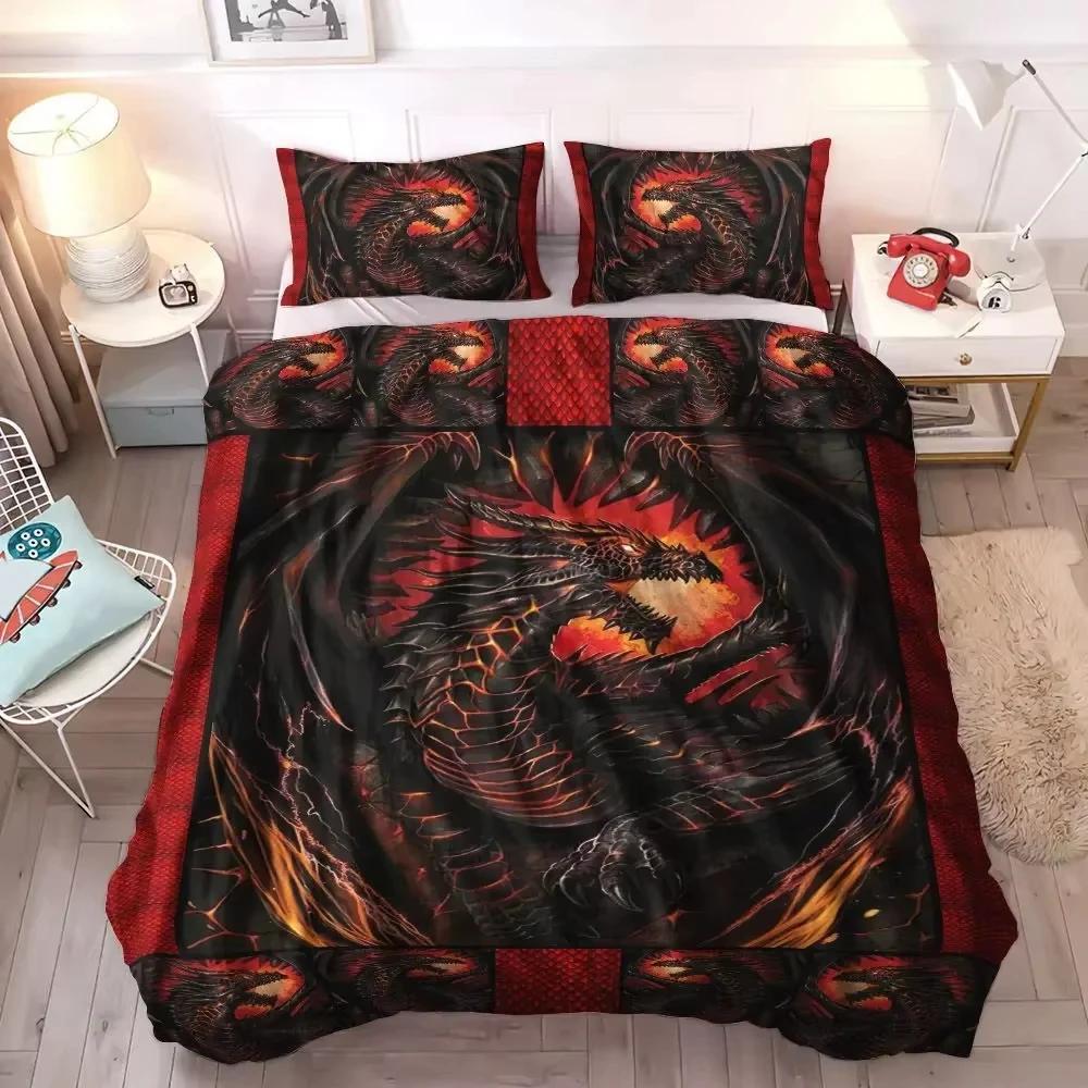 

Dragon and Phoenix Duvet Cover Set Queen King Size Fantasy World Monster Bedding Sets Mens Boys and Teenagers Comforter Covers US Twin(172x218cm)