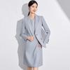 Women's High-End Gray-Blue Slim Fit Professional Suit Set - Includes Dress and Skirt