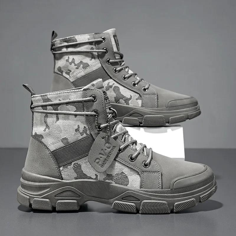 

Камуфляжная обувь для мужчин на шнуровке, уличные мужские ботильоны, новые ботильоны для мужчин, весенние массивные ботильоны-дезерты 48 серый