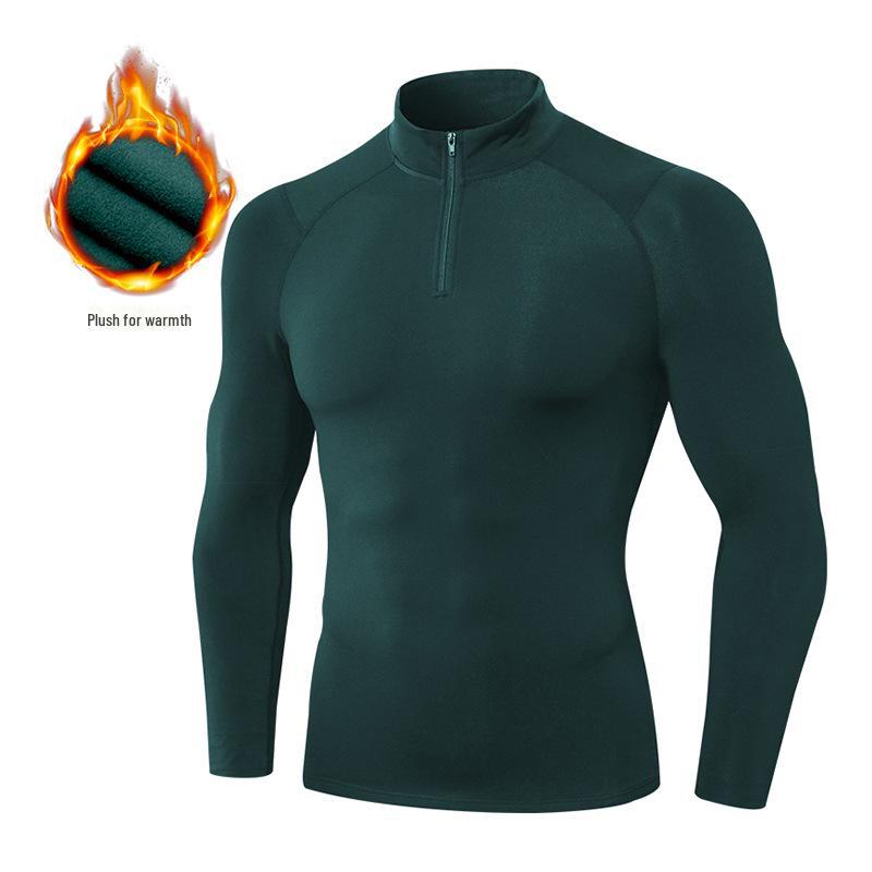 Men's Autumn/Winter High Elastic Fitness Sweatshirt - Plus Velvet, Long Sleeve, Half-Zip, Stand Collar for Sports, Basketball & Running