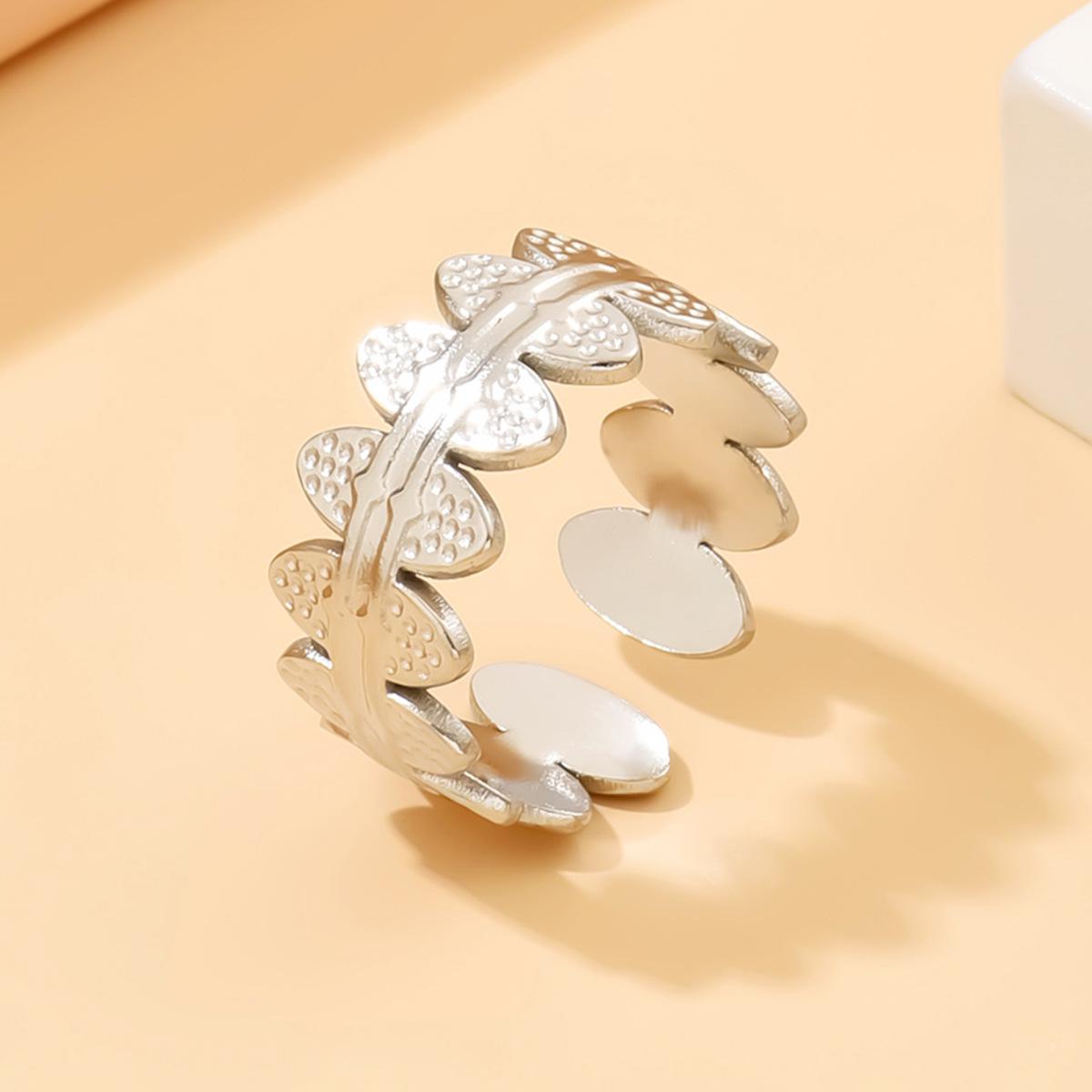 Gold Plated Retro Stainless Steel Leaf Ring - Adjustable Oil Pressure Vacuum Ring