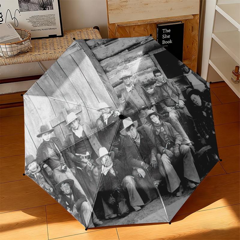 1pc Legendary John Wayne Umbrella Portable Folding Umbrella Iron Frame Hole Bone Structure Outdoor Home Umbrella