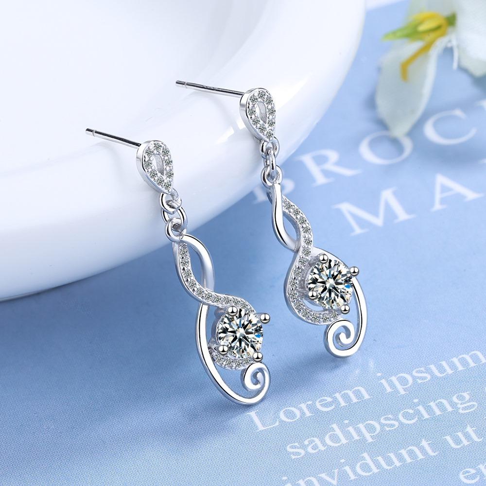 Orecchini a Pendente Forma di Nota in Argento Sterling con Zirconi Rotondi, Orecchini da Matrimonio e Festa, Regalo Gioiello