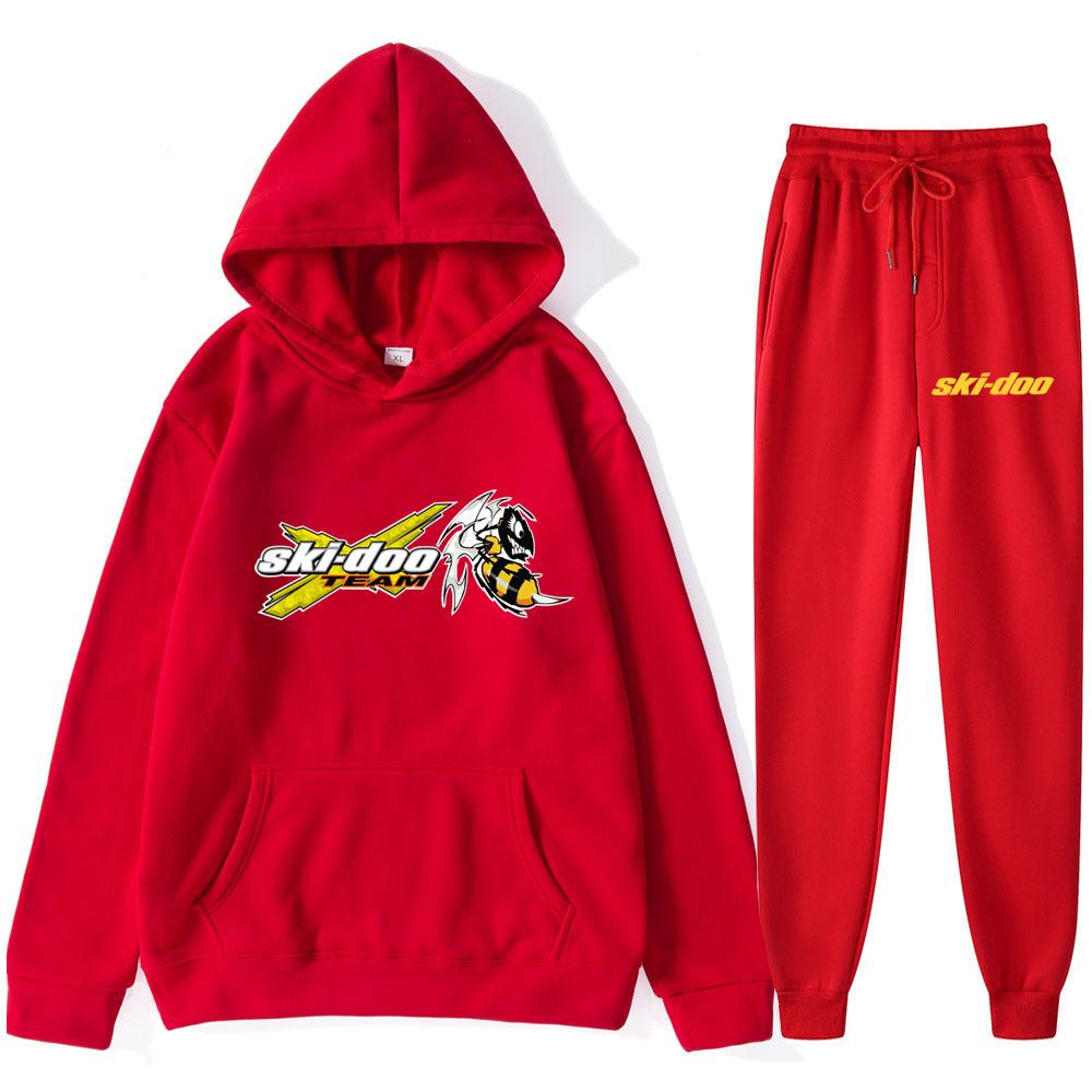 

Autumn Winter Ski-Doo Team Logo Printed Hoodies Sweatpants Set Fashionable Casual Warm Sports Long Sleeved Pants Men s Sport Wear XXL