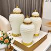 Ceramic Pot Ginger Jar Weave Pattern Ceramic Checkmate Jar Storage Tank Golden Flower Vase Home Decoration Accessories