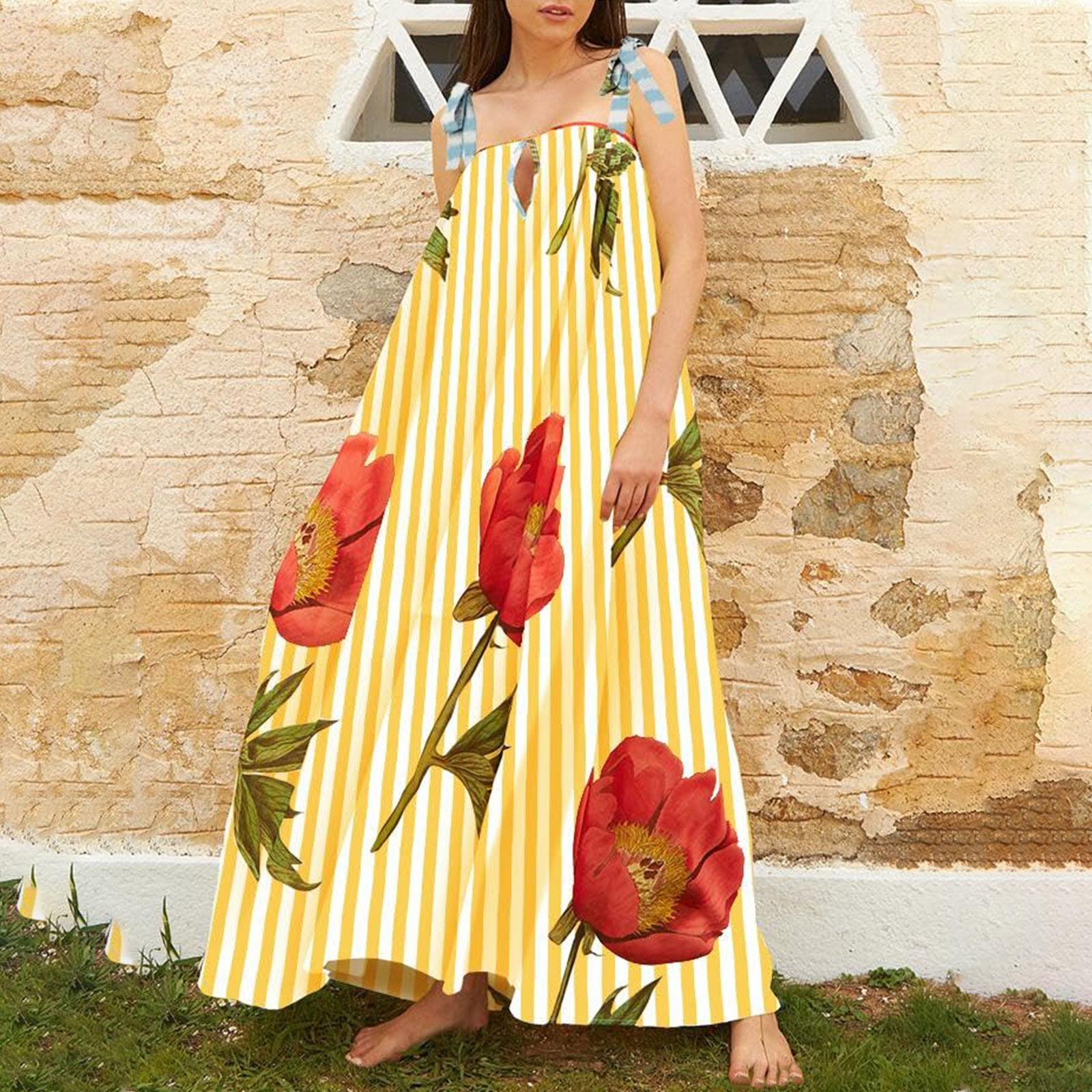 

Новое сексуальное платье с принтом на подтяжках в европейском и американском весенне-летнем стиле INSS повседневное свободное праздничное платье XL жёлтый