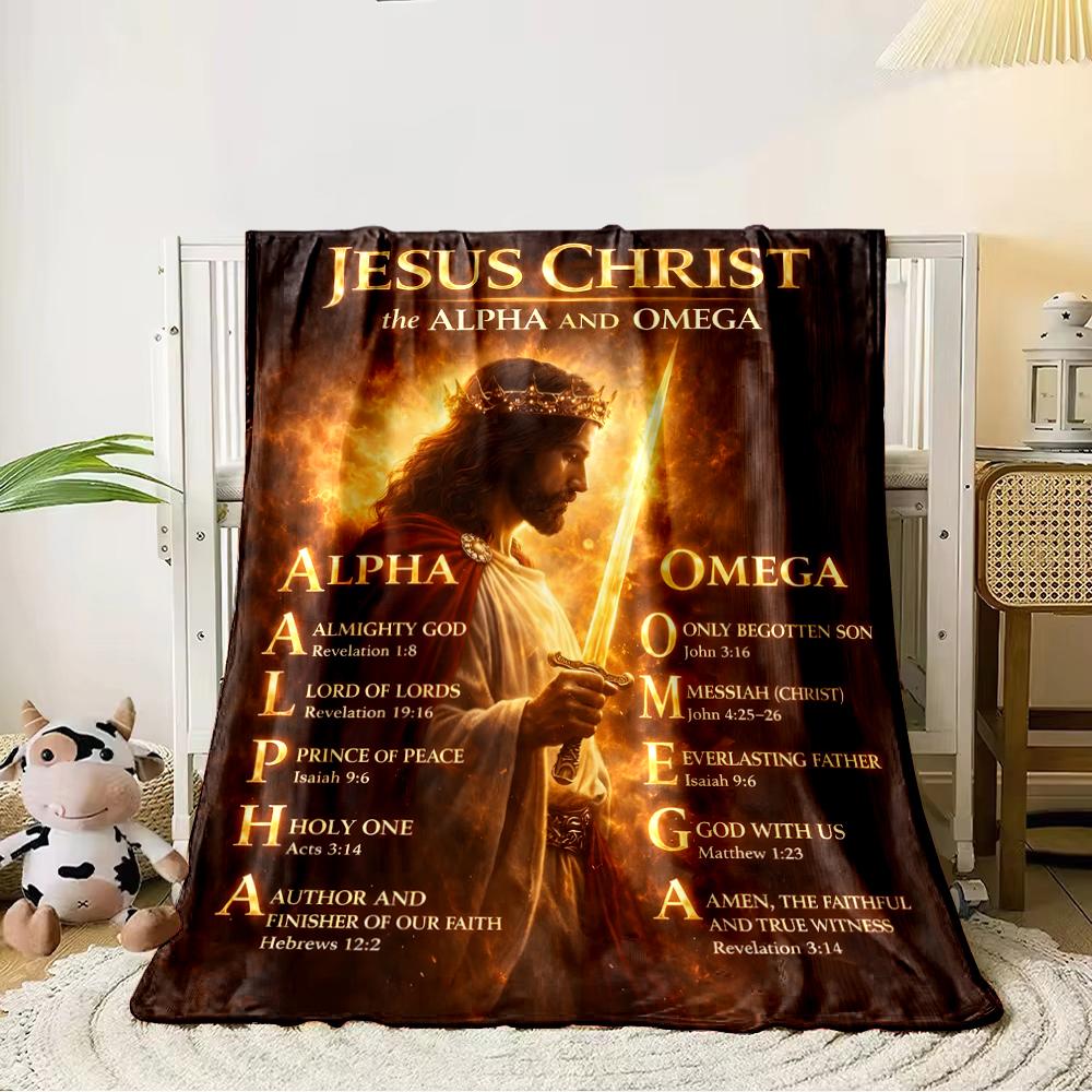 Jesus Christ Alpha and Omega BlanketFlannel blanket for bedroom, living room, sofa, and nap