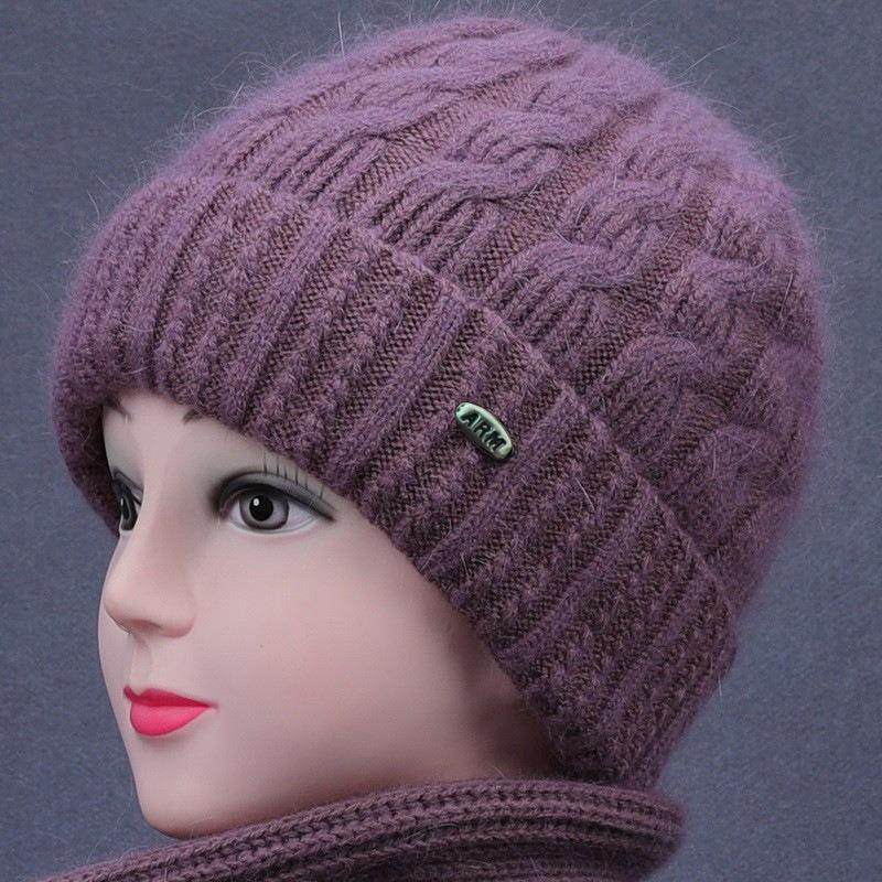 Autumn and winter elderly hat scarf women winter plush warm wool hat fashion knitted hat
