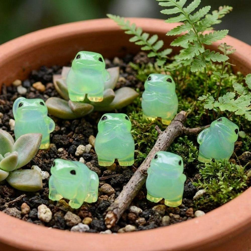 6PCS Glow At Dark Luminous Frog Figurines Cute Resin Frogs Ornament Fairy Garden Decor