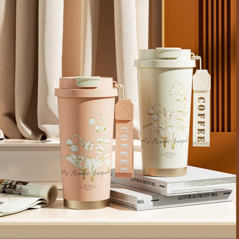 316 Lily the Valley Flower Coffee Cup Red Rose Flower Vacuum Cup Sport Water Cup Outdoor Safe Insulated Drinking Cup Coffee Mug