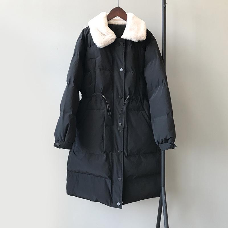 

Женская зимняя свободная хлопковая куртка-пуховик, пальто-парки, длинный воротник из искусственного кроличьего меха, большой размер на шнурке, тонкая молния, шикарный бежевый, черный, коричневый, зеленый, ML L чёрный