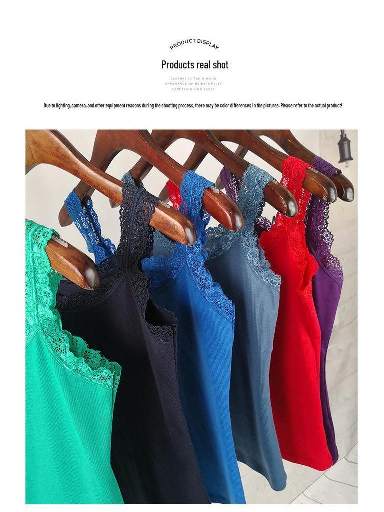 2020 Summer Women's Korean Style Slim Fit Lace Spaghetti Strap Tank Top - Solid Color, Sexy, and Slimming