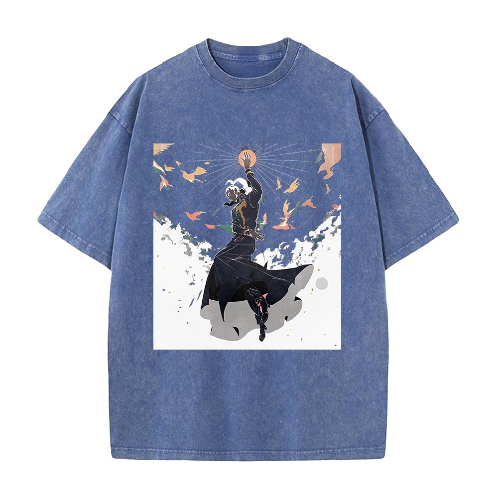 Hot Anime JoJos Bizarre Adventure Pucci Enrico Graphic Tee Men Washed Cotton Tshirt Casual Tshirt Harajuku Vintage T Shirt