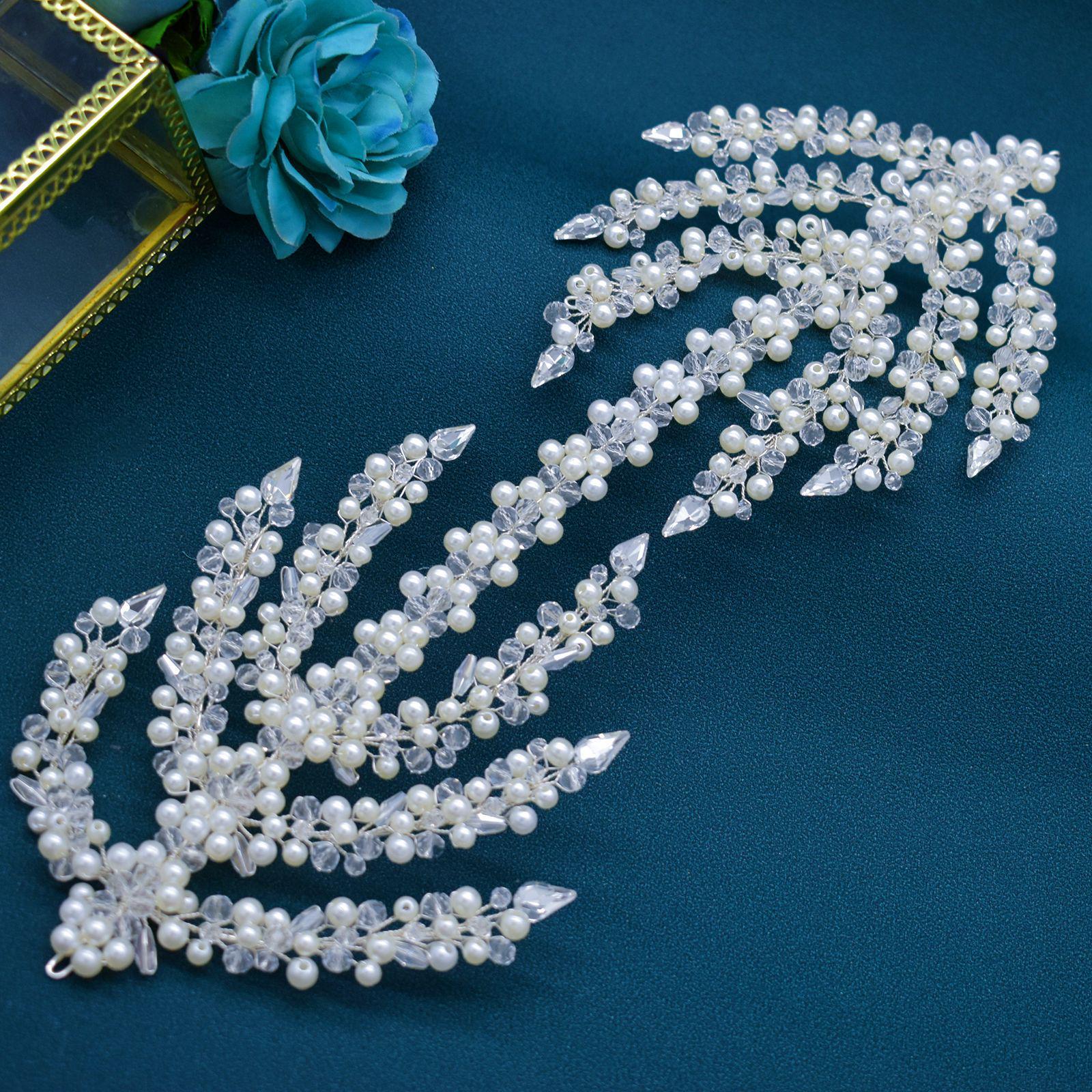 

Кристальная жемчужная свадебная повязка на голову и фата, аксессуар для волос DZ076 серебряный