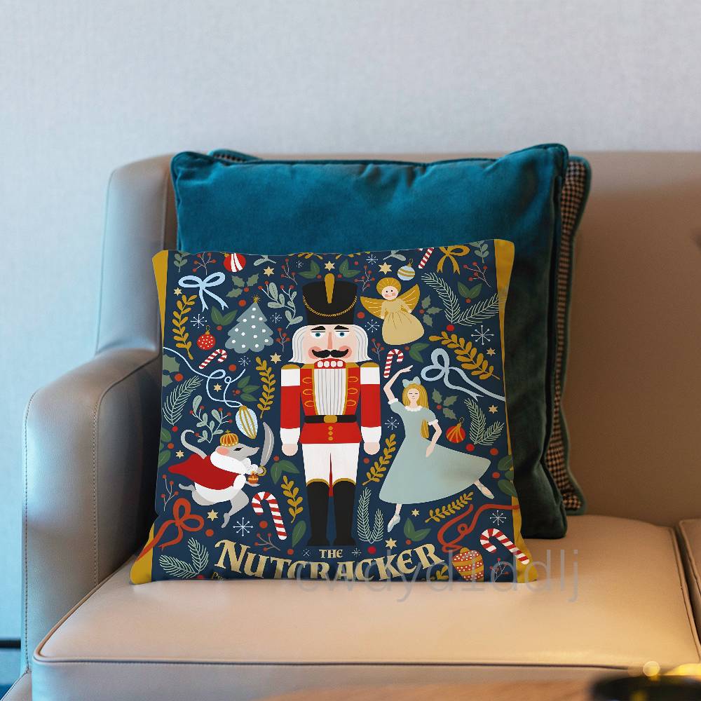 

Nutcracker Christmas Pillow Case Short Plush Sofa Decorative Gift Home Doublesided Printing Cushio 30x30cm