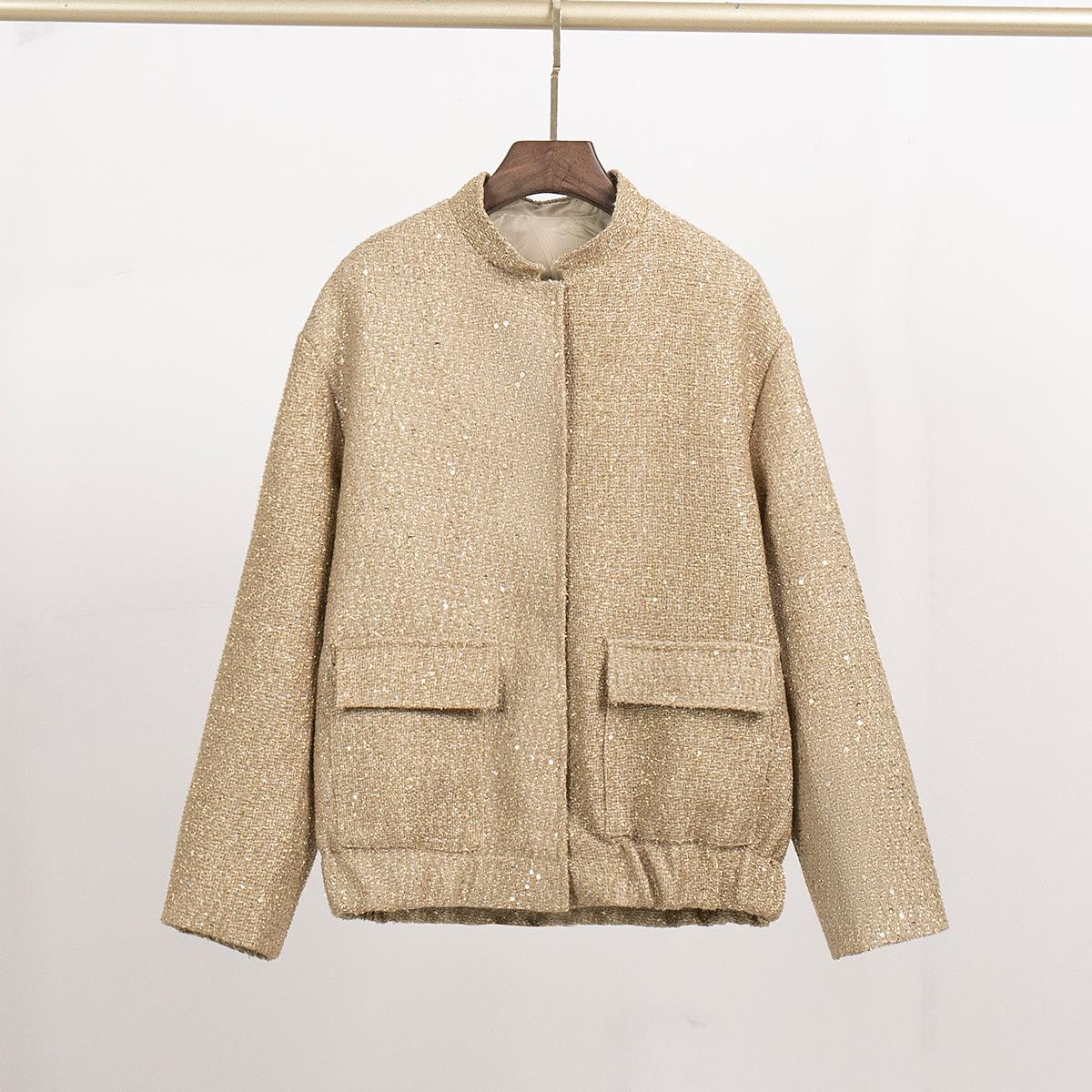 

Женская повседневная куртка свободного кроя с золотыми пайетками и воротником-стойкой S золотой