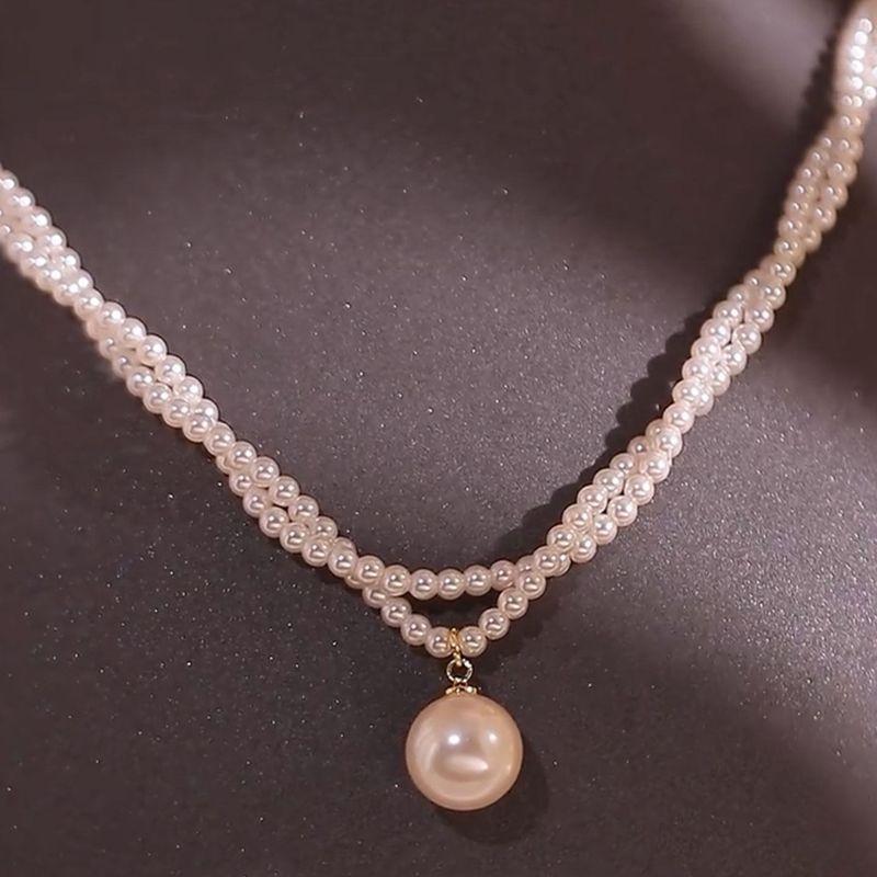 

Feel, Water Drop-Shaped Double-Layer Pearl Necklace, Versatile and Stylish, Trendy Neck Chain, European and American Minimalist Style Clavicle Chain White