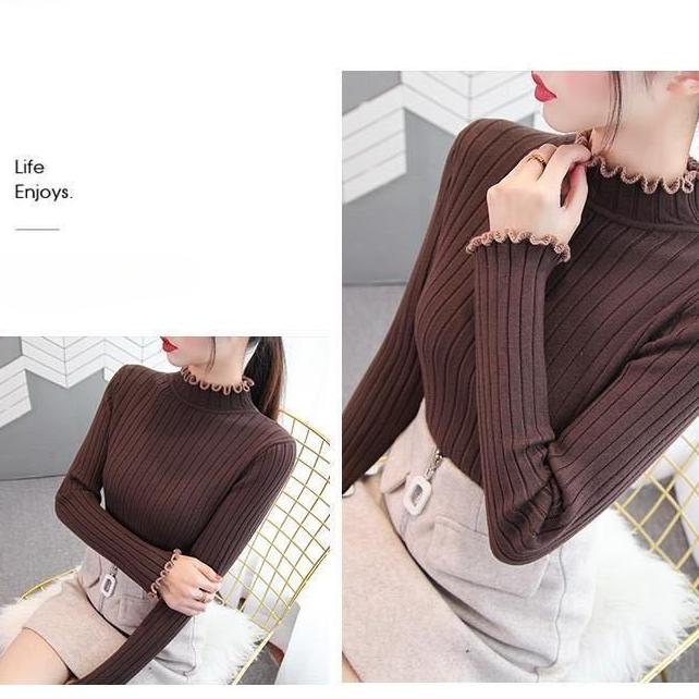 Herbst/Winter Dicke Strickwaren Damen Rollkragenpullover Kurz Slim Gestrickter Pullover