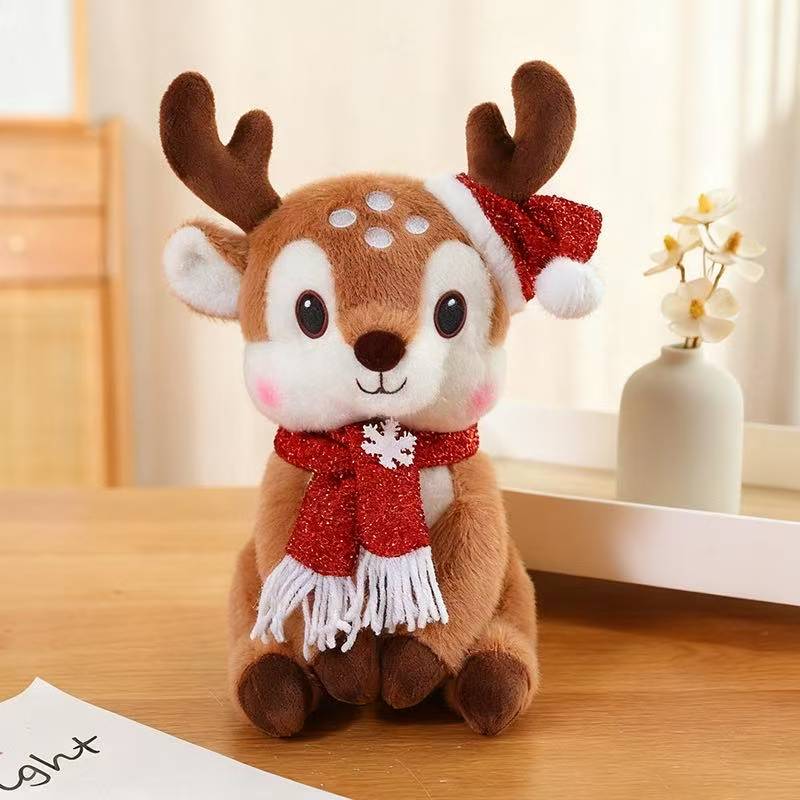 Latest Christmas Scarf Deer Doll Pillow Kawaii Stuffed Plush Toy Doll Cartoon Anime Cute Children's Birthday Gift Fun Doll
