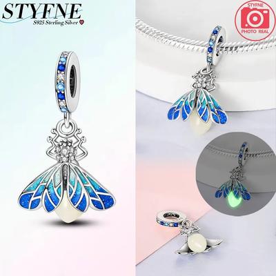 Blue Fine Luminous Firefly Pendants Copper Genuine Bead Fits Genuine Charm Bracelets Bead Jewellery Gift For Women