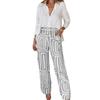 Women's Two Piece Outfits Long Sleeve Button Down Shirts And Long Pants Dressy Business Set Casual Office Work Set