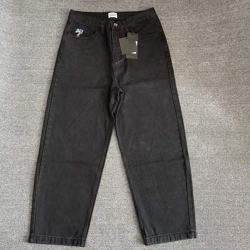 

RogueWave Ретро Мешковатые Скейтборд Уличная одежда Вышивка Джинсы с высокой талией Y2K Парная мода Баскетбольные штаны Одежда S чёрный