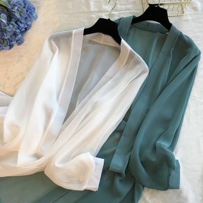 Vakantie Strand Zonnebrandkleding Middellange Losse Sjaal Zomer Dunne Airconditioned Shirt Chiffon Vest Vrouwen