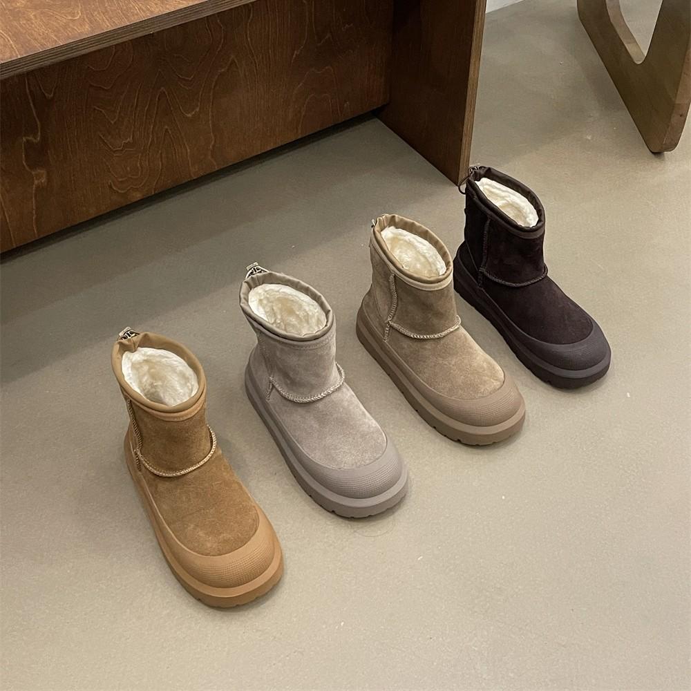 

2025 autumn and winter new round head matte casual velvet warm non-slip thick-soled low tube snow fashion women s short boots 40 кофейный