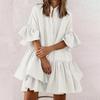 Summer Casual Loose Swing Dress for Women Babydoll Tiered Ruffle Sleeve Pleated Mini Mid-Length Dress Daily Life Beach Parties