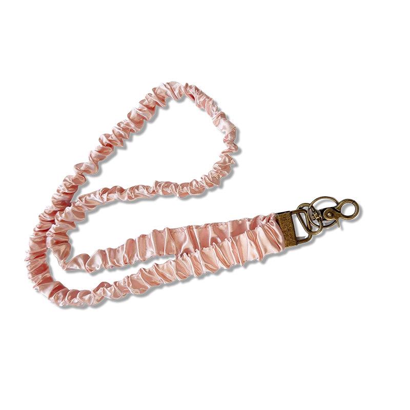 Handmade Elastic Phone Lanyard with Pleated Fabric and Neck Strap for Work ID