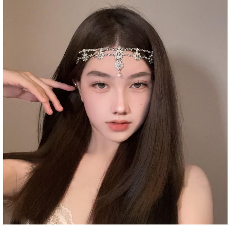 Boho Chic Crystal Forehead Chain Headpiece With Tassels Bridal Festival Costume Cosplay Princess Style