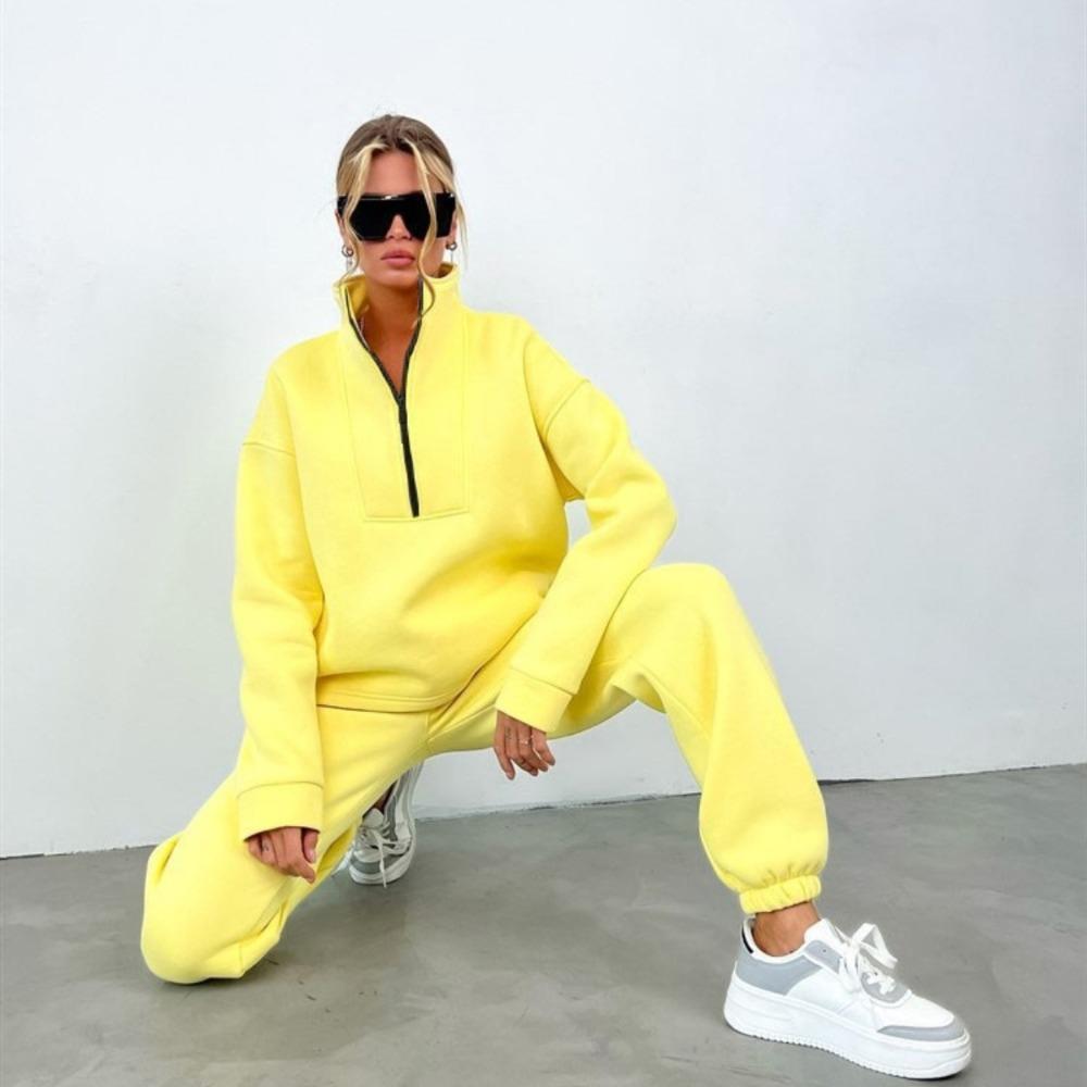 Frühlings- und Herbst-Damen-Pulloveranzug Stehkragen Locker Lässig Hausdienst Kordelzug-Hose Anzug