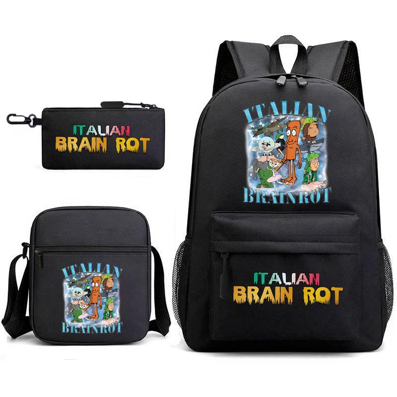 Cartoon abstract Shanhaijing primary school students and teenagers backpack schoolbag tongtongsahur three-piece set L