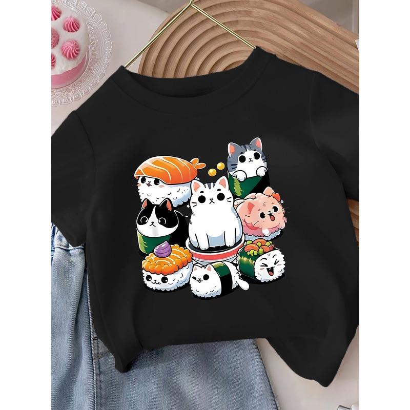 European sizes Girls' Short Sleeve T-Shirt - Soft Round Neck Casual Summer Blouse Top with Random Print Patterns