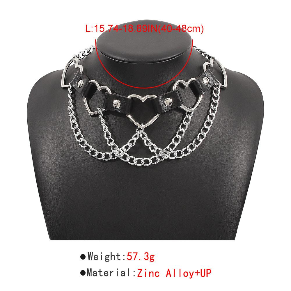 Women Hip Hop Punk Style Exaggerated Necklace Metal Texture PU Heart Jewelry Trendy Cool Personality Clavicle Necklace Jewelry