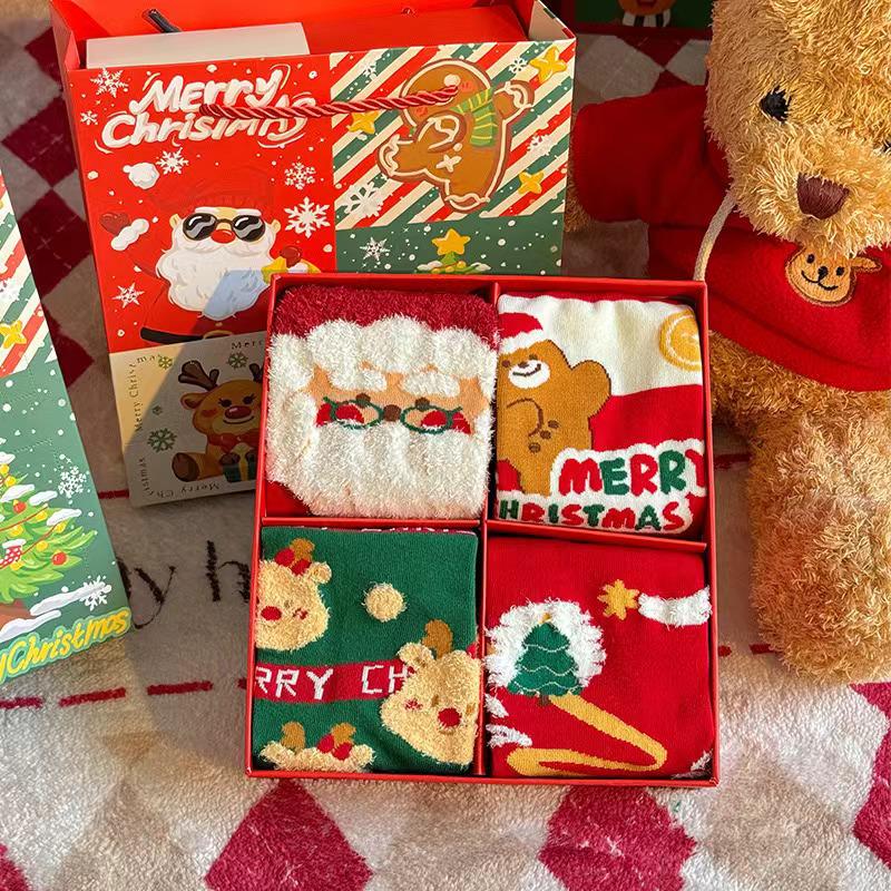 Christmas Gift Box: Women's Cute Cartoon Mid-Calf Socks for Autumn/Winter - Perfect for Girlfriends