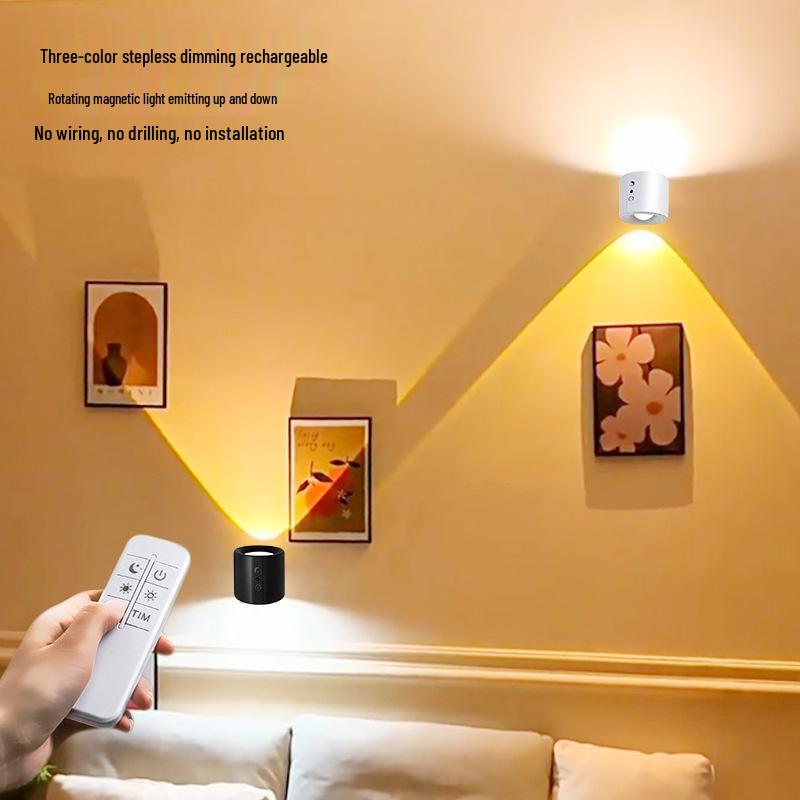 Rechargeable Wireless Bedroom Wall Lamp & Bedside Reading Light with Remote Control, No Drilling Needed.