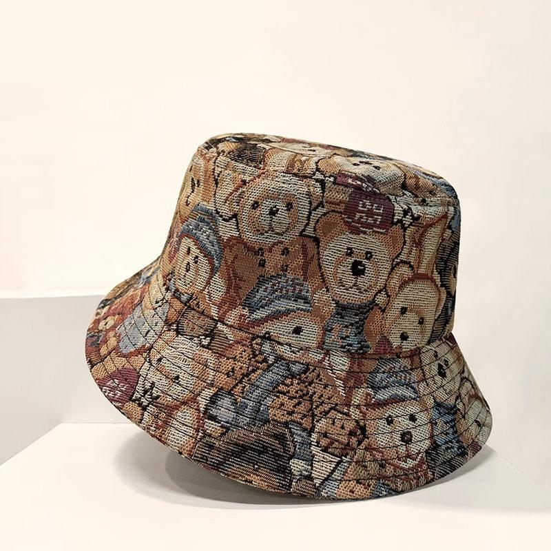 Niedlicher Bären-Print Fischerhut Sommer Outdoor-Sportarten Reise Strand Angeln Sonnenhut Unisex Verstellbare Bucket Cap