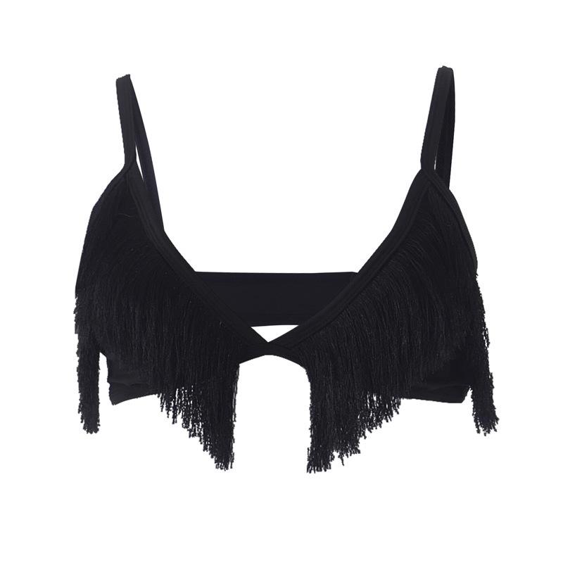 

J22TP206 Топ-майка с кисточками для женщин и европейцев и американцев весна-лето 2023 года Large чёрный