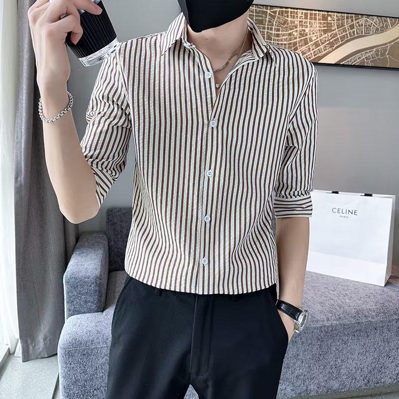 Men's Fashion Striped Three-Quarter Sleeve Shirt - Summer Trend Style