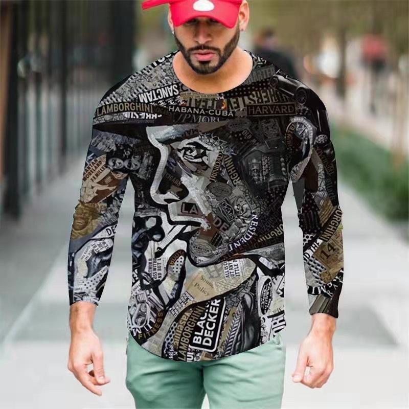 

Spring Autumn Fashion Casual Men T-shirt 3d Lettering Printed Men’s Cloithes Long Sleeve Round Collar Sportswear T-Shirt 4XL