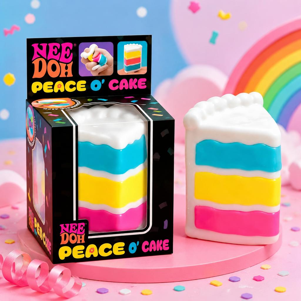 Needoh Peace O' Cake Sensory Squeeze Toy Rainbow Layered Cake Stress Relief Fidget For Kids Adults Slow For Focus & Relaxation