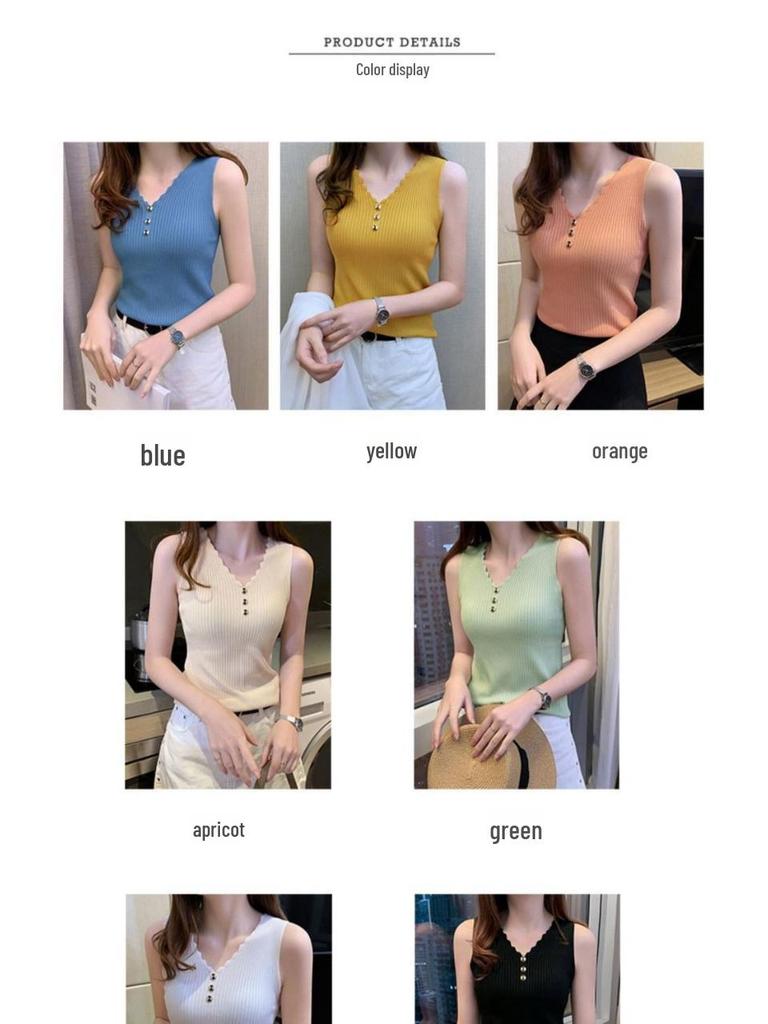 Women's Large Ice Silk V-Neck Camisole: Versatile, Sexy Knit Summer Top